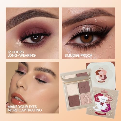 Noerrors Plum Light Burgundy Eyeshadow Quad Palette, Nude Beige Brown Taupe Mauve Natural Velvet Matte Eyeshadow for Women, Silky Fine Powder Lightweight Blendable Neutral Shimmer Eye Makeup Palette