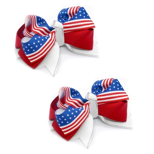 JUCCPUL 2Pcs 4th of July Hair Bows for Girls American Flag Barrette Hair Bow Patriotic Stars and Stripes Hairgrips Baby Girls Women Hair Accessories 3inch