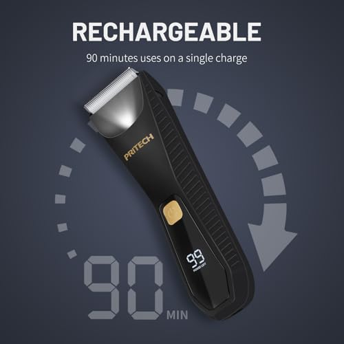 PRITECH Manscape Body Hair Trimmer for Men - Waterproof Pubic Hair Ball Trimmer, Ceramic Blade Electric Body Shavers for Men with USB-C Charging, Wet & Dry Use & Nick-Free Razor, Sensitive Skin Safe