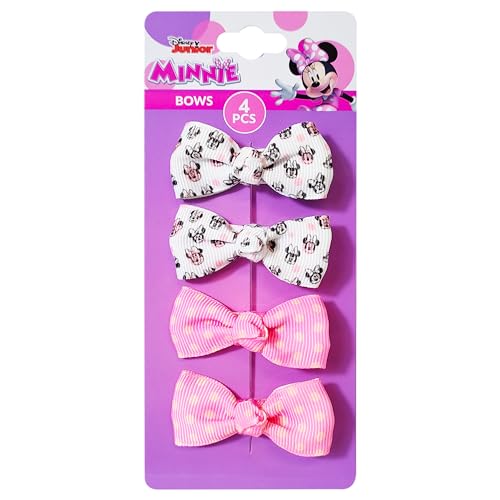 LUV HER Baby Girl Hair Clip, Minnie Mouse, Pink/White, 4 Pieces, Soft Fabric, Fully Lined, Newborn Hair Accessory