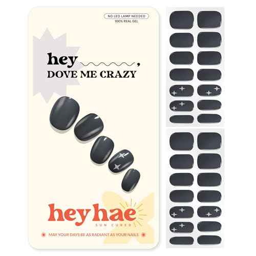 Heyhae Semi Cured Gel Nail Strips | No LED Lamp Needed | Fall, Gray, Solid | Easy Apply & Remove, Salon Quality | Includes 28 Strips, 1 Prep Pads, Nail File & Wooden stick - Hey, Dove me Crazy
