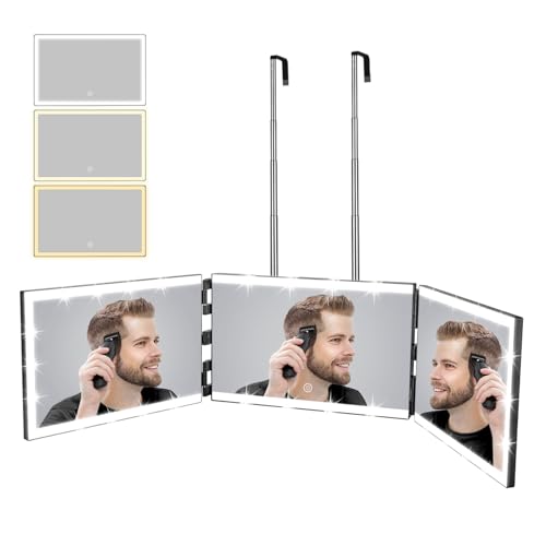XIGETRAIL 3-Way Mirror with 8 LED Lights | Rechargeable Barber Mirror