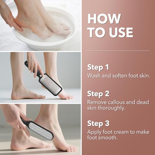 Foot File Callus Remover Dual-Sided Stainless Steel Pedicure Tool for Cracked Heels