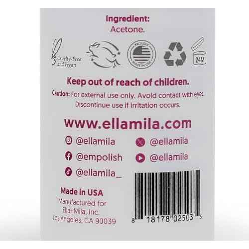 Ella+Mila 100% Acetone Nail Polish Remover - Pure Acetone Fingernail Polish Remover for Removal of Glue, Gel, Acrylic - 8oz