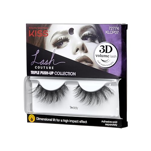 KISS Triple Push-Up, False Eyelashes, 'Teddy', 12mm, Includes 1 Pair Of Lash, Easy to Apply, Reusable Lash Clusters