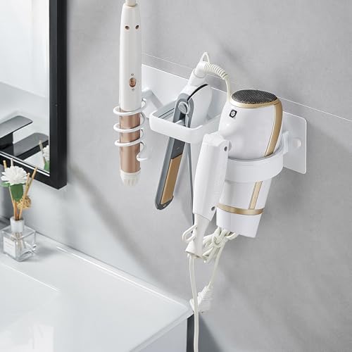 3-in-1 Hair Dryer Holder Wall Mount | Metal Organizer Rack