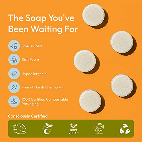 FOMIN Foaming Hand Soap Tablets (6 Count) - Makes 48 fl oz (6 x 8 fl oz) - Basil Mandarin - Foaming Hand Soap Refills, Sustainable Soap Tablets for Hands