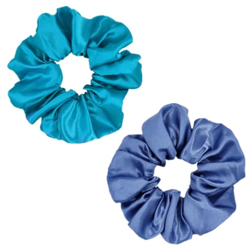 12 Pcs Assorted Blue Satin Silk Hair Scrunchies - 4.5 Inch Ties