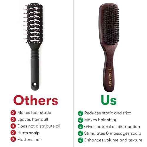 FRAMAR Slick Back Hair Brush Boar Bristles ? Slick Back Brush, Smoothing Hair Brush For Women, Boar Bristle Hair Brush For Fine Hair, Slickback Brush For Volume and Shine - Brown Velvet