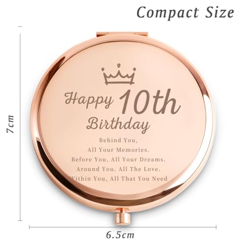 10th Birthday Gift for Girls - Personalized Engraved 2.5" Compact Mirror (QUSTGO)