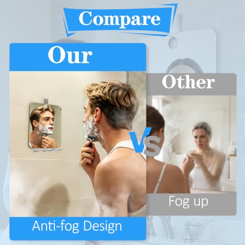 Fogless Shower Mirror with Razor Holders, No-Drill Wall Mount