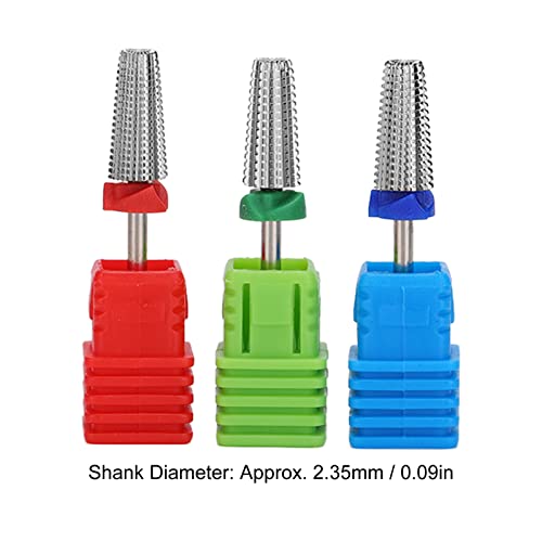 3pcs Pack Nail Drill Bit, Tungsten Steel Nail for Gel Remover,Nail Cuticle Clean Manicure Pedicure Safety Tools Home Salon Use, 2.35mm 0.09in Shank Diameter