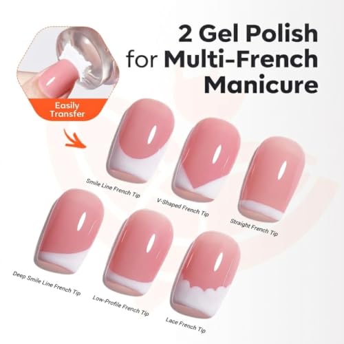 Modelones Gel Nail Polish Set 2 Colors 15ml French Manicure Kit White Nude Pink
