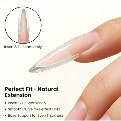 Sandwich Dual Nail Forms 240PCS - Quick Builder Gel Extension Kit, Almond Round Reusable Nail Molds with Guidelines, 15 Sizes for Professional DIY