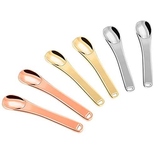 KOIBITO 6 Pack Metal Makeup Spatula, Mini Skin Care Product Aplicator, Metal Spoon, Beauty Scoop for Facial Cosmetic(Gold)