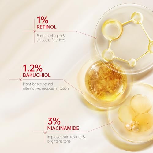 VGO Bakuchiol Retinol Serum for Face, 1% Retinol & 3% Niacinamide, Anti-Aging and Anti-Wrinkle, Gentle Yet Potent Formula for Sensitive Skin.