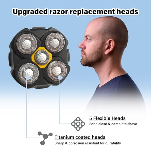 Replacement Heads Compatible with Microtouch Titanium Electric Head Shaver, Titanium Razor Replacement Blades for Micro Touch Head Shaver, Hypoallergenic Hair Clippers Blades for Bald Men - 3 Pcs