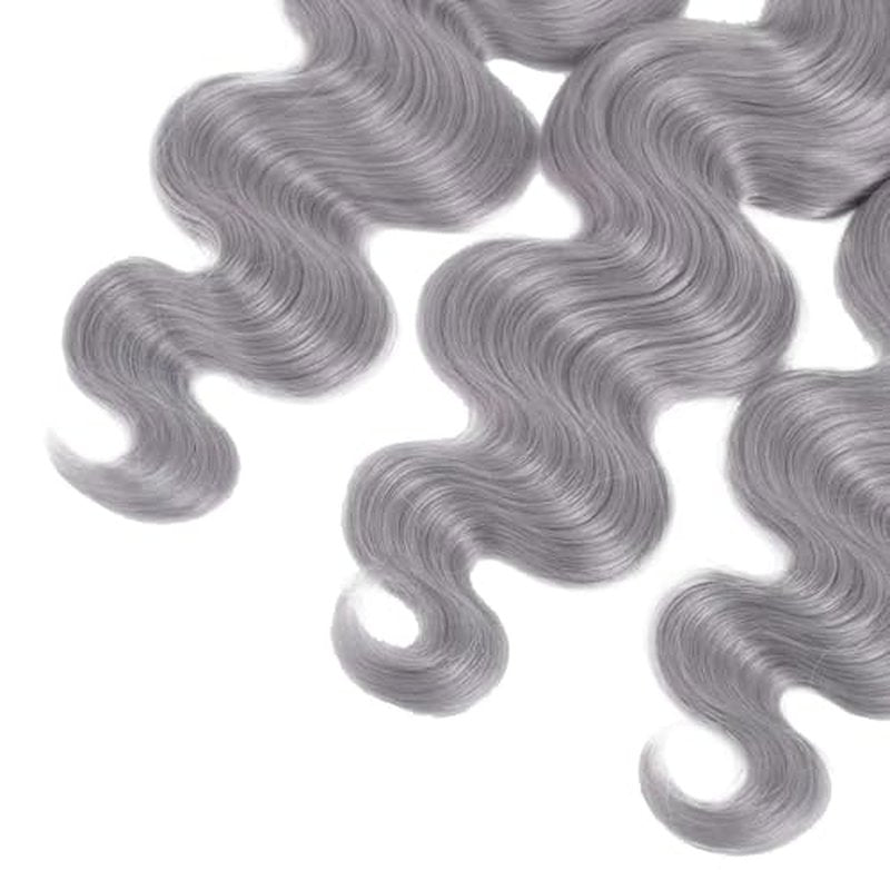 Silver Grey Body Wave Human Hair 3 Bundles 30 32 34 Inch