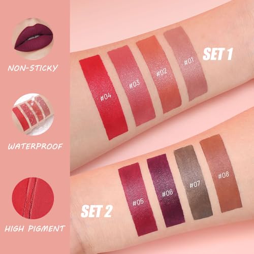 Matte Crayon Lipstick Lip Liner 4-Piece Set, Waterproof