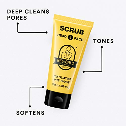 BEE BALD SCRUB Exfoliating Pre-Shave deep cleans & removes pore clogging dirt, oil & dry, flaky skin. Prepares skin for a ‘super close shave’ leaving it ‘smoother than a baby's behind' 3 Fl Oz