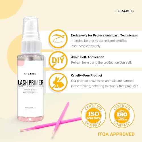 Forabeli Lash Primer for Lash Extensions Spray 50ml - Pro-Grade, Faster Prep for Superior Eyelash Retention