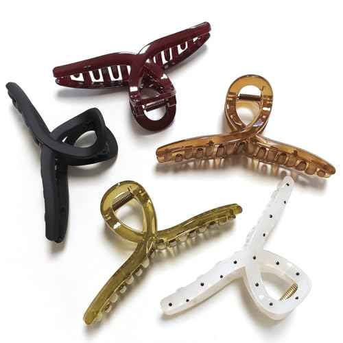 5 Inch Extra Large Claw Clips, 13 cm No Slip Jelly Jumbo No Slip XL Hair Clips for Thick Long Curly Hair, Big Hair Claw Clips, 5 Pack