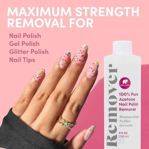 Ella+Mila 100% Acetone Nail Polish Remover - Pure Acetone Fingernail Polish Remover for Removal of Glue, Gel, Acrylic - 8oz