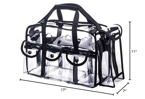 Wide Open Large Professional Clear PVC Travel Makeup Artist Set Bag Cosmetic Nails Beauty Bags Transparent Vinyl Tool Organizer Beach Bags Diaper Bag with 6 External Pockets & Strap (Black)