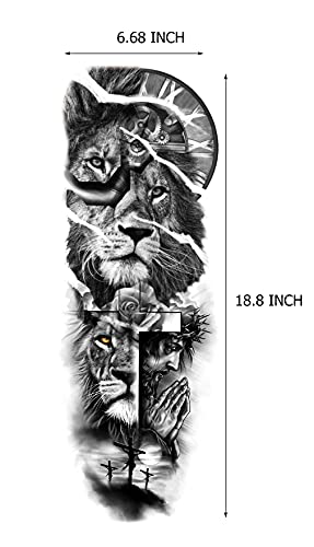 Lion Wolf Temporary Tattoo Sleeves - 6 Sheets Full Arm