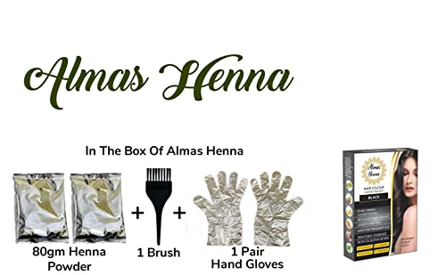Almas Henna Hair Color - 80g Natural Black Dye, Grey Coverage