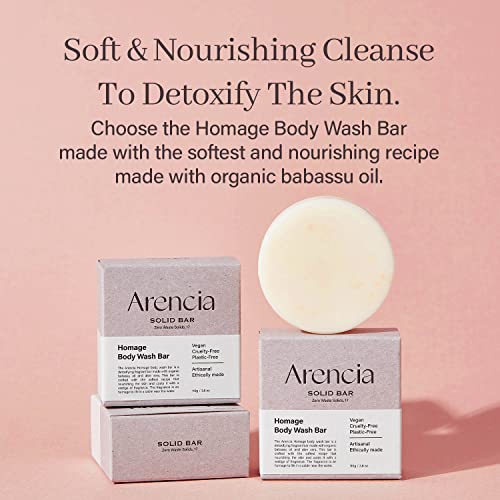 ARENCIA Homage Natual Body Soap Bar for Softer Skin ? Jojoba Oil, Castor Oil for Soothing, Hydrating, Body and Facial Cleanser, Plastic-Free, Eco-friendly, Vegan, Sustainable