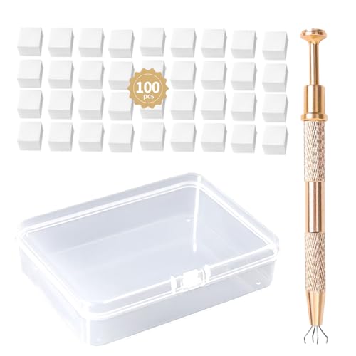 100Pcs Ombre Nail Sponges Set with Gold Grabbing Pen & Storage Box