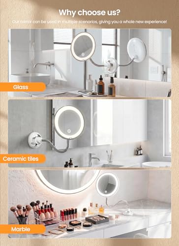 10x Magnifying Makeup Mirror with Lights & Suction Cups