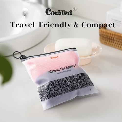 CORATED African Net Sponge Authentic, Shower Loofah Exfoliating Bath Sponge, Body Scrubber for Women and Men Daily Use Body Care, Travel Portable, Durable Bath Accessories for Bathroom (Linen & Brown)