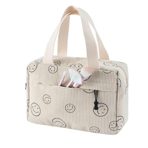 Large Makeup Bag for Women Corduroy Cosmetic bag Make up Bags Zipper Pouch with handle Cosmetic Organizer Toiletry Bag for Travel Storage