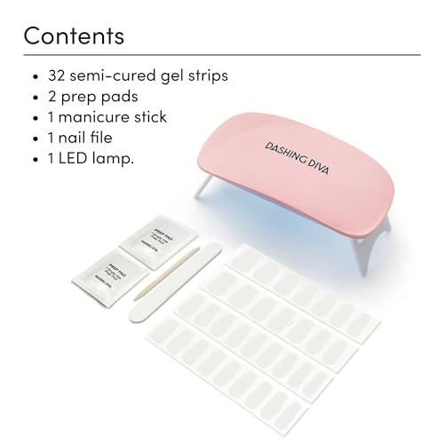 Dashing Diva Glaze Gel Nail Starter Kit - Daikon (32 Strips & Mini LED Lamp)