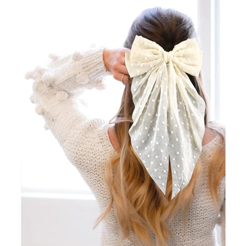 Large Hair Bows for Women,CEELGON 4 PCS Big Bow Clips for Girls French Barrette Bowknot with Long Tail for Women(Beige, Light Pink,Light Purple,Blue)