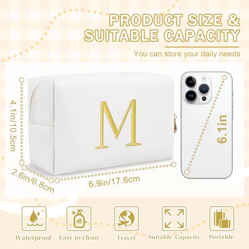 Personalized Initial Makeup Bag with Gold Embroidery - Small Cosmetic Organizer for Travel
