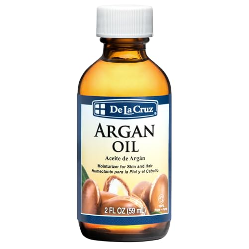 De La Cruz 100% Argan Oil of Morocco, Glass Bottle, Unscented - Pure Cold-Pressed Virgin Moroccan Argan Oil for Hair and Skin - 2 FL OZ
