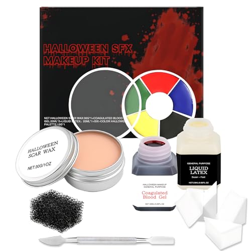 Halloween SFX Makeup Kit with Scar Wax, Liquid Latex & Stage Blood