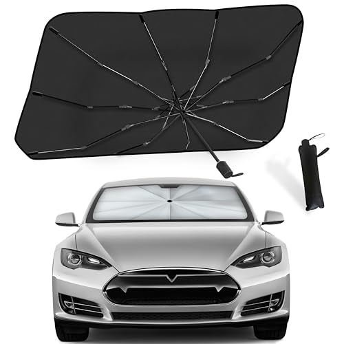 Econour Windshield Sun Shade Umbrella (Universal Fit) - Foldable Car,Truck Umbrella Sun Shade - Protects Your Vehicle Interiors from Sun Rays & Double Layer Windshield Cover (55"x31")