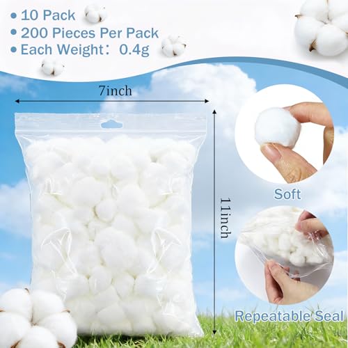 SilkGleam Large Cotton Balls Bulk Pack - 2000 Count Hypoallergenic Cotton