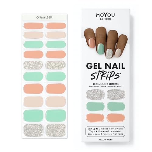 MOYOU LONDON Semi Cured Gel Nail Strips Flower 20 Pcs. UV Gel Nail Wraps for Salon-Quality Manicure, Easy to Apply, Trim, & Remove