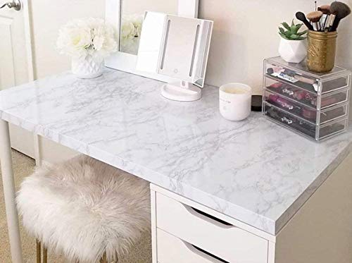 practicalWs Glossy Marble Wall Paper Granite White/Grey Kitchen Countertop Cabinet Furniture Refurbishment Thick Removable Wallpaper Peel and Stick Vinyl Roll Easy to Use 11.8"x78.7"