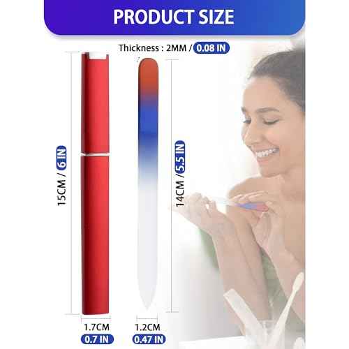 2-Pack Glass Nail File 2mm Thickness Crystal Files with Case Fingernail File for Nature Nails Double-Sided Etched Czech Glass Files for Travel Fine Grit Nail Filer Gifts Package Stocking Stuffers