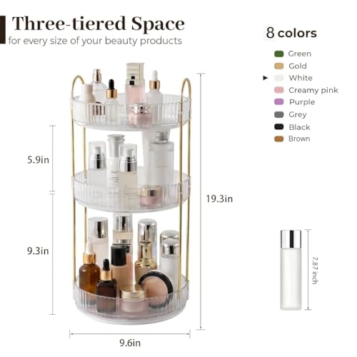 Aveniee 3-Tier 360° Rotating Makeup Organizer, White