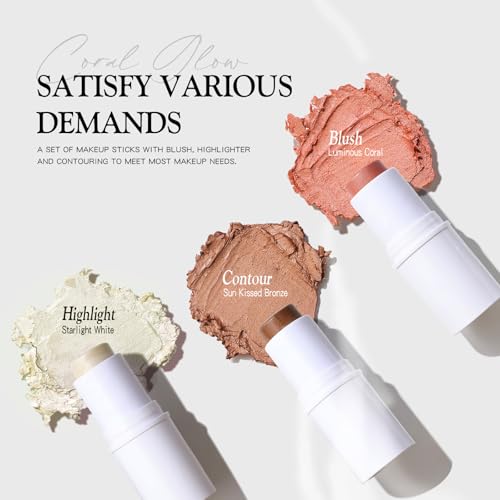 Bayfree 3-Piece Cream Contour Stick Set with Blush, Bronzer & Highlighter