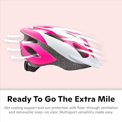 Schwinn Thrasher Bike Helmet for Adult Men Women Age 14+ with Suggested Fit 58-62cm, Lightweight with Adjustable Side and Chin Strap, No Light, Pink/White