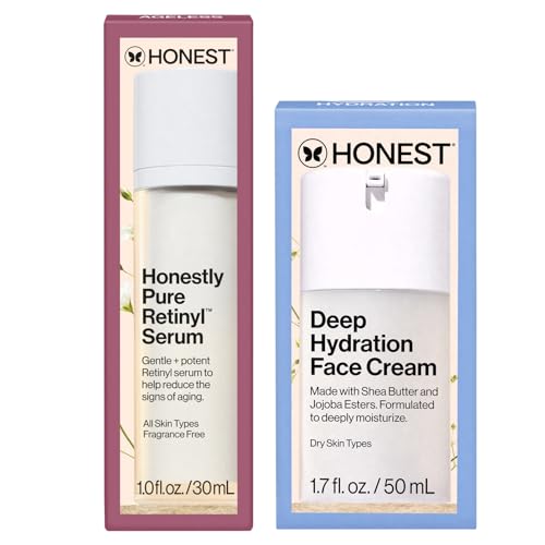 Honest Beauty Deep Hydration Face Cream + Vegan Nightly Retinyl Serum Bundle | Exfoliate + Hydrate | Gentle for Sensitive Skin | 1.7 fl oz, 1 fl oz