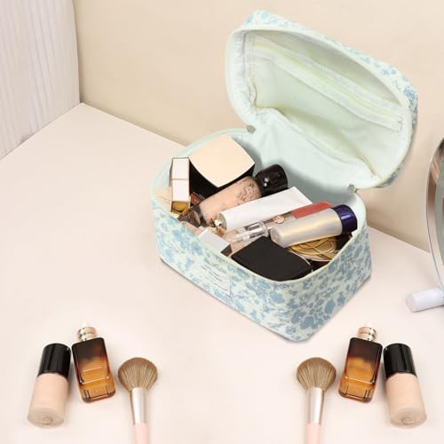 Gosect Large Floral Makeup Bag - Cotton Cosmetic Organizer